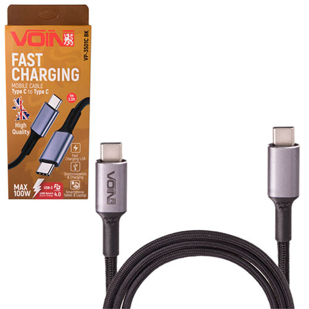 Кабель  VOIN VP-3501C B Type C - Type C 5А/20V, QC4.0/PD 1m, black (быстрая зарядка/передача данных)