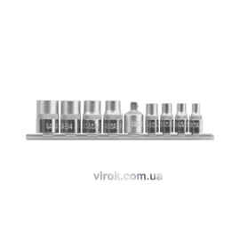 Головки торцеві YATO : TORX Е5-Е16, квадрат 1/4" з перехідником на M=3/8", Набір 9 шт. [10/40]