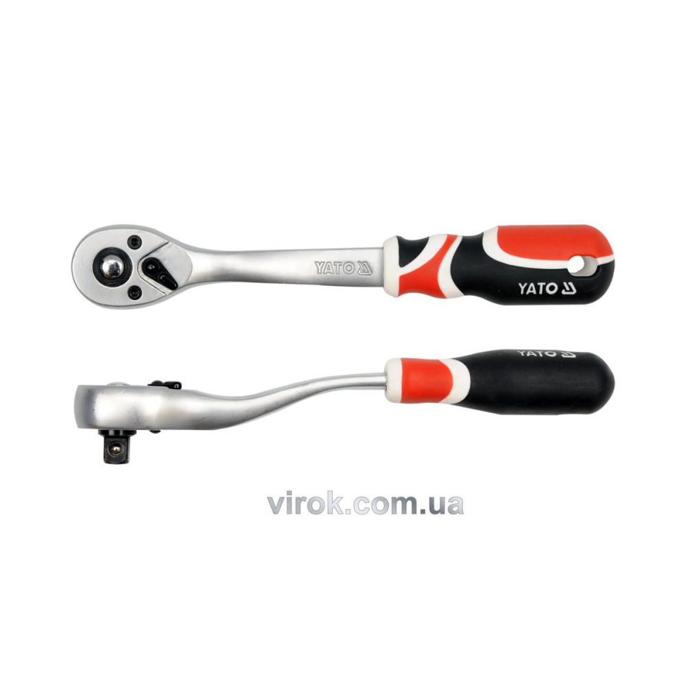 Тріскачка YATO : квадрат 3/8", L= 200 мм, 72T, вигнута ручка YT-0731