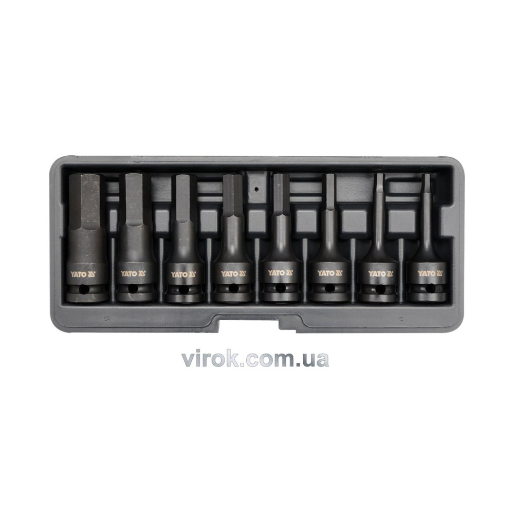 Набір насадок викруткових ударних YATO : HEX M6-M19. 6-гр. квадрат 1/2". 8 Од. [15]