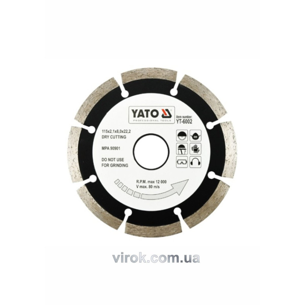 Диск алмазный сегмент YATO: "SEGMENT" Ø= 115x8,0x22,2 мм. H=2,1 мм YT-6002