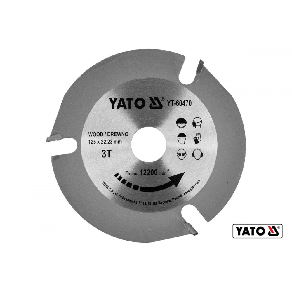 Диск пиляльний по дереву YATO : Ø125 x 22.23 x 3.8 мм, 3 зубці, R.P.M до 12200 1/хв(DW)