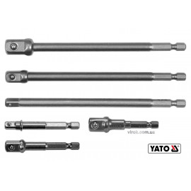 Тримачі-адаптери торцевих головок YATO: квадрат-1/4",3/8",1/2", L=50 і 150мм, HEX-1/4" Cr-V. 6шт[24]