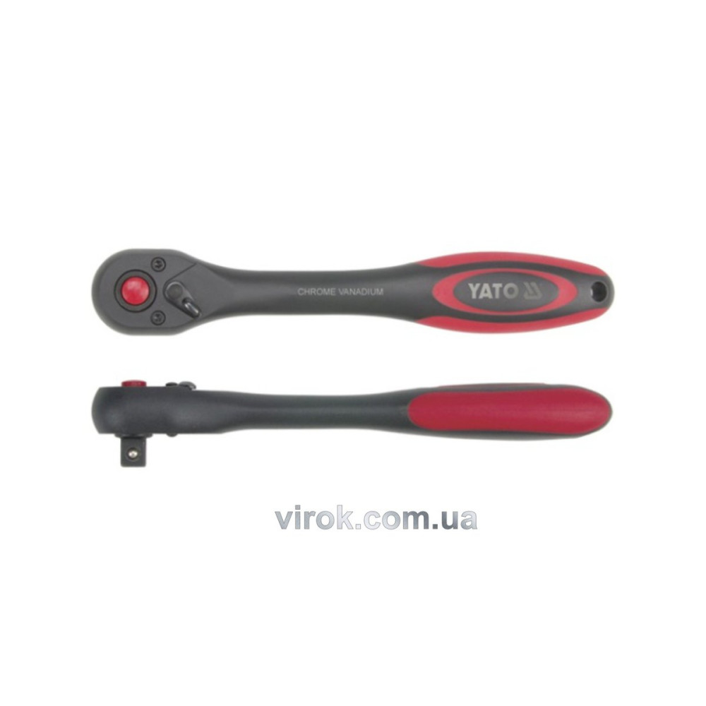 Тріщатка YATO : квадрат 3/8", 72T, L= 202 мм, вигнута ручка покрита пластиком [6/24/48]