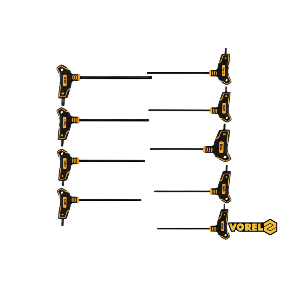 Набір ключів TORX VOREL : тип "Т", Т10-T50, L= 100-200 мм, Cr-V 6150, 9 шт [12/24]
