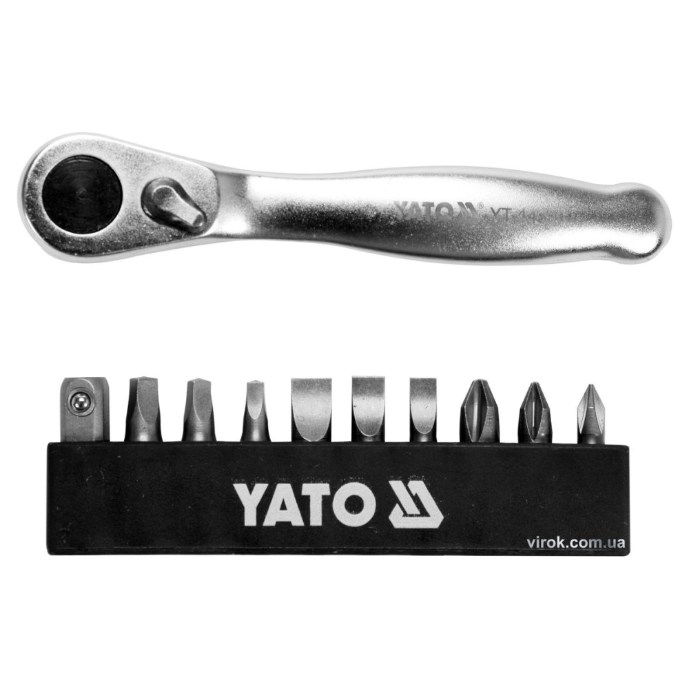 Набір насадок викруткових з тріщаткою YATO : 1/4", PH, SL, SQ, L= 25 мм, 11 шт [25/50]
