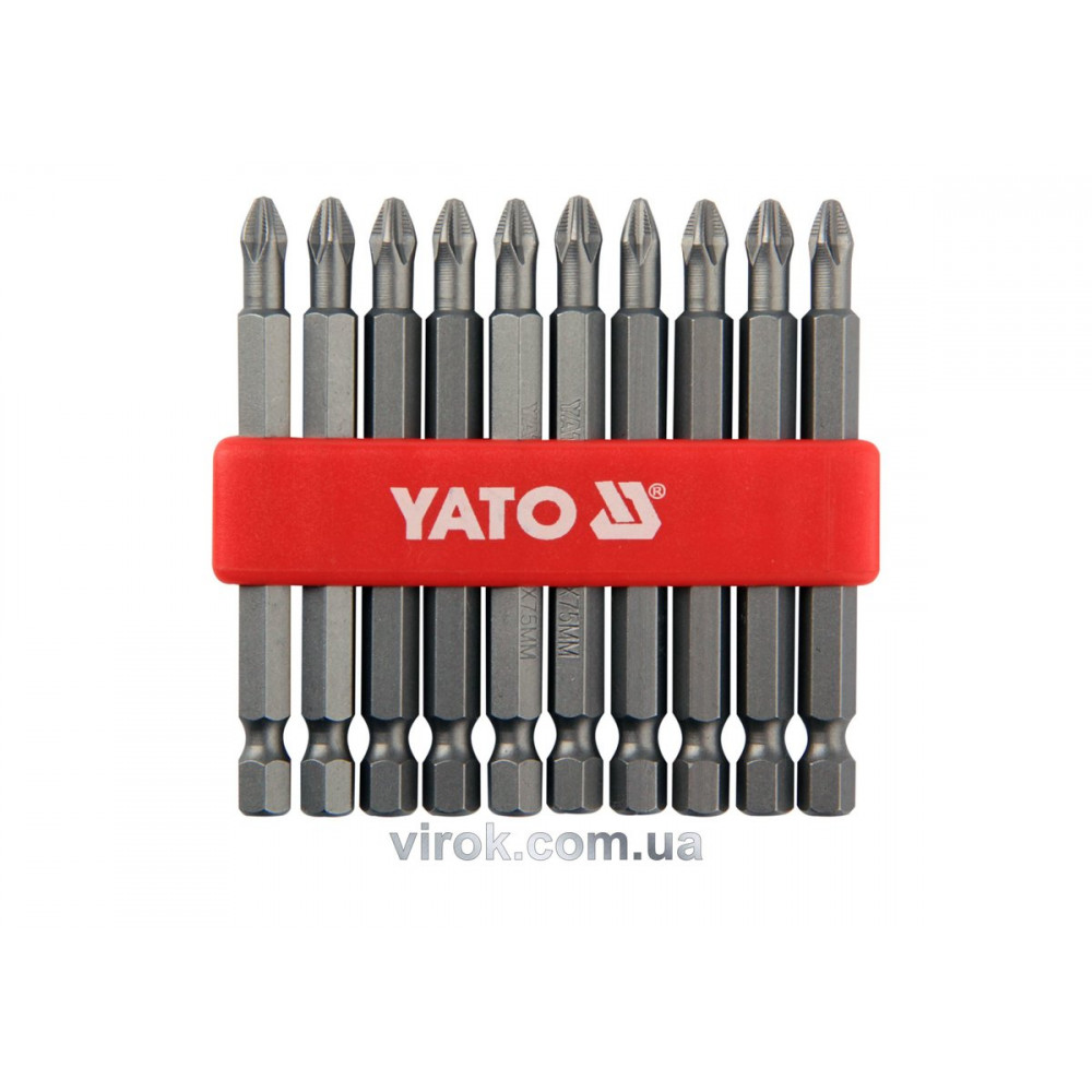 Насадки викруткові YATO : "Philips" PН2 x 75 мм. HEX 1/4". 10 шт  [25/200]