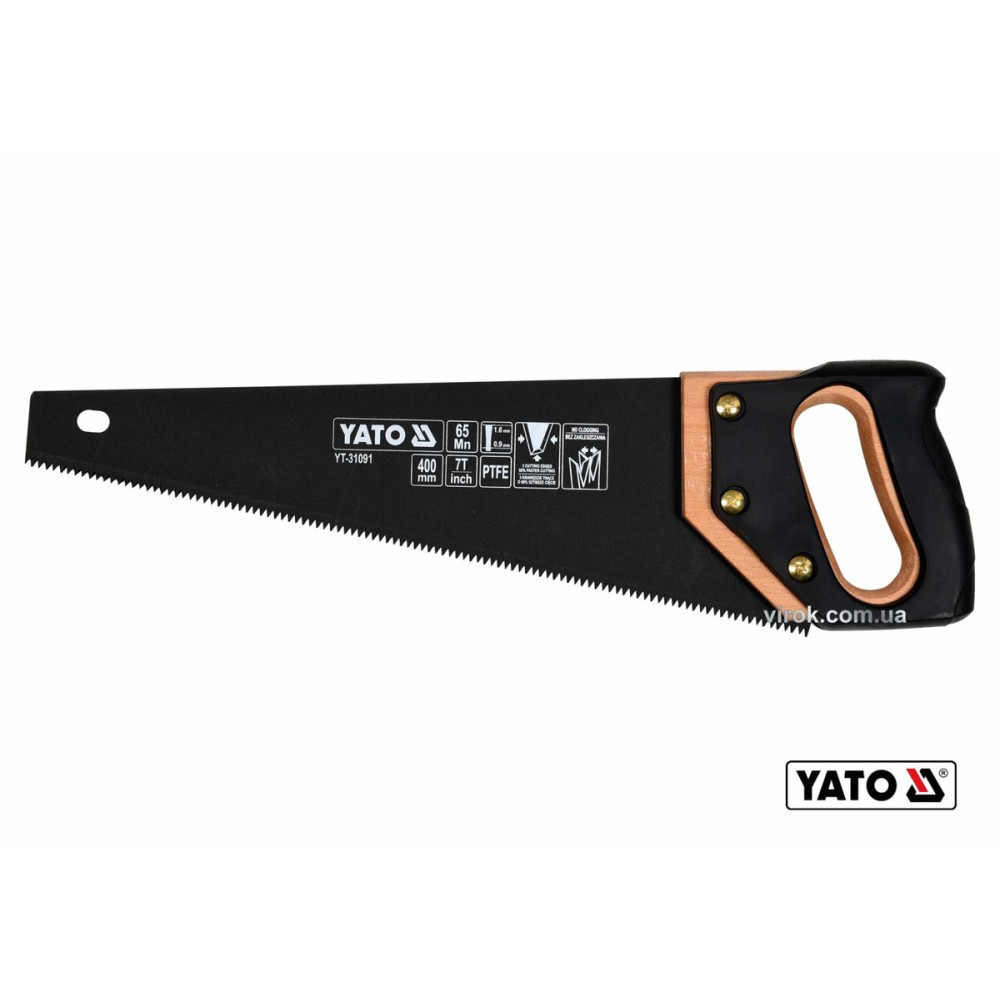 Ножівка по дереву YATO : L= 400 мм, 7 зубів/1", полотно t= 1 мм, покрите PTFE YT-31091