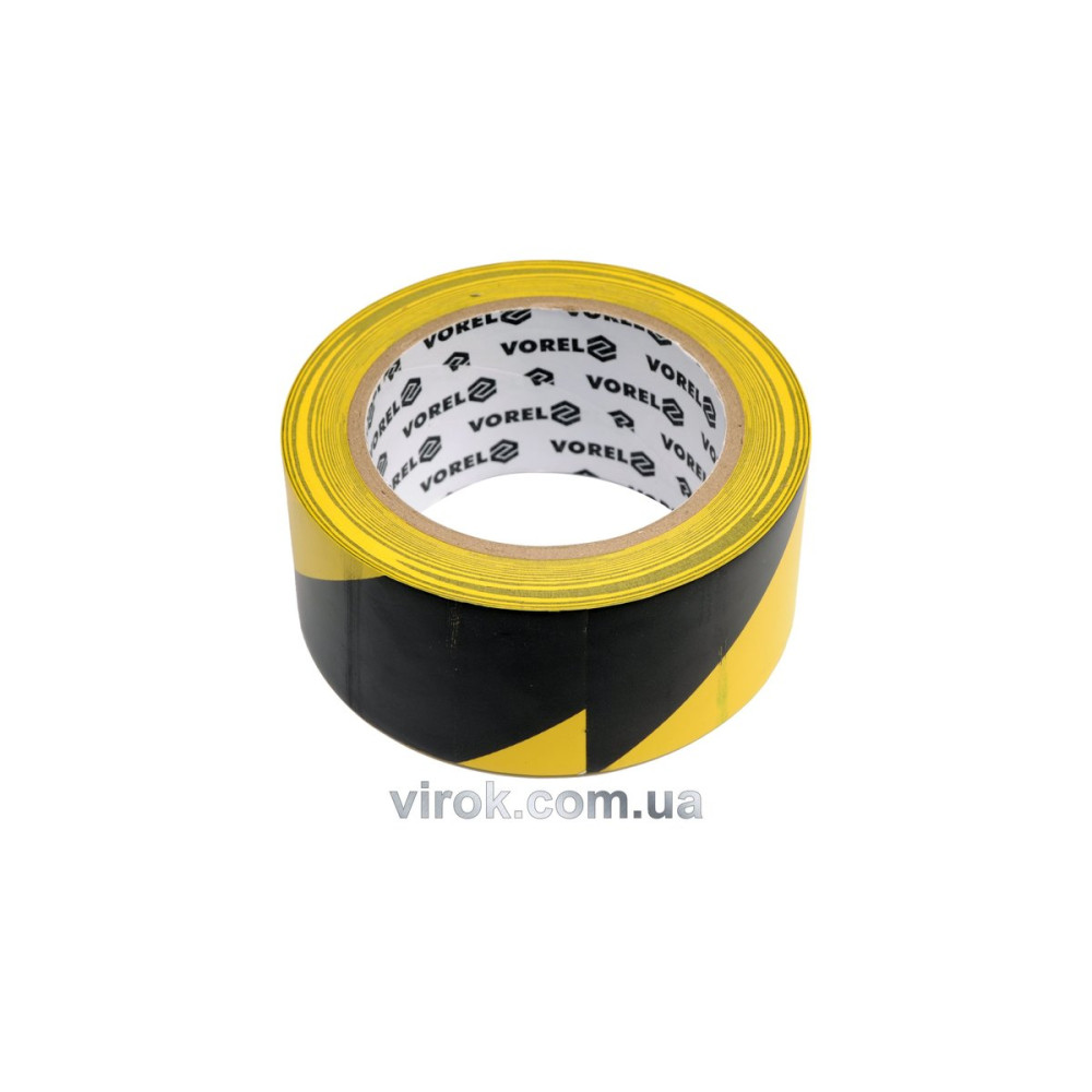Стрічка сигнальна самоклеюча VOREL 48мм x 33 м. жовто-сіра, ПВХ [24]