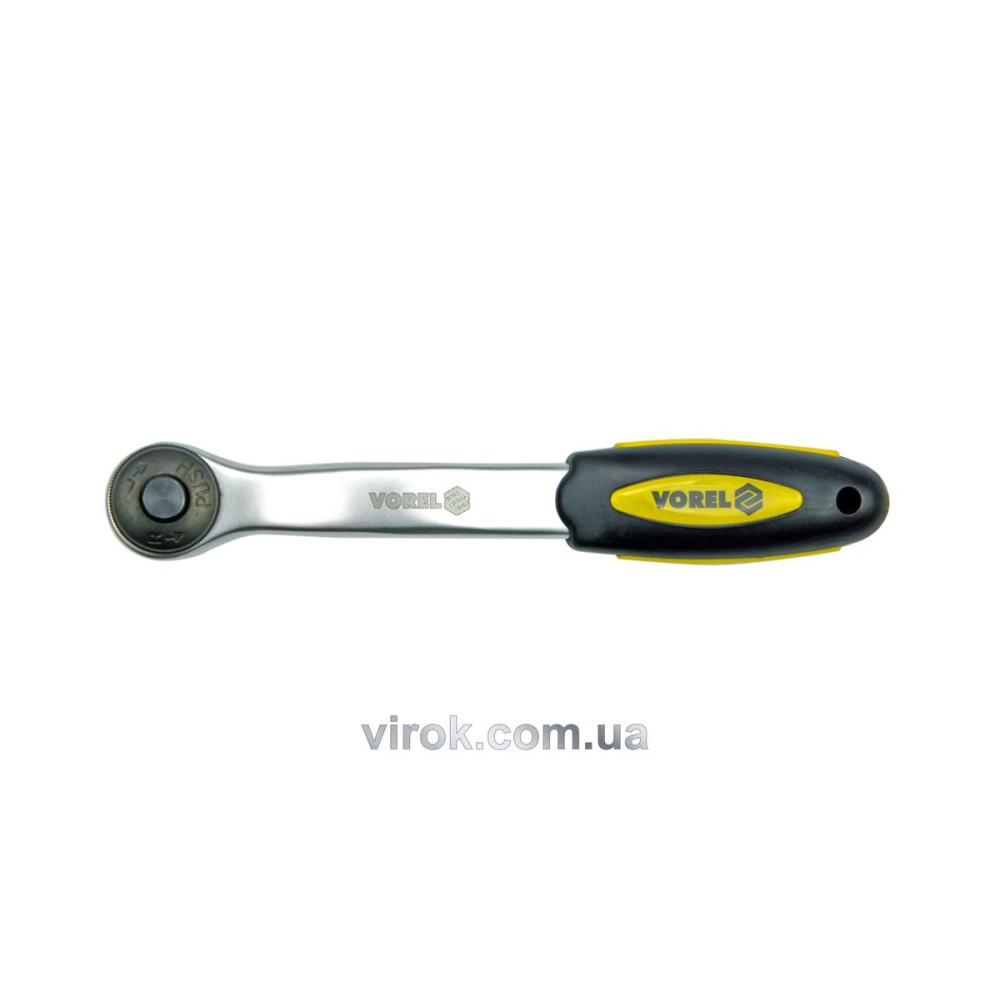 Тріщатка VOREL до головок торцевих, вигнута, квадрат 3/8", L= 200 мм, 72T, CrV [6/36]