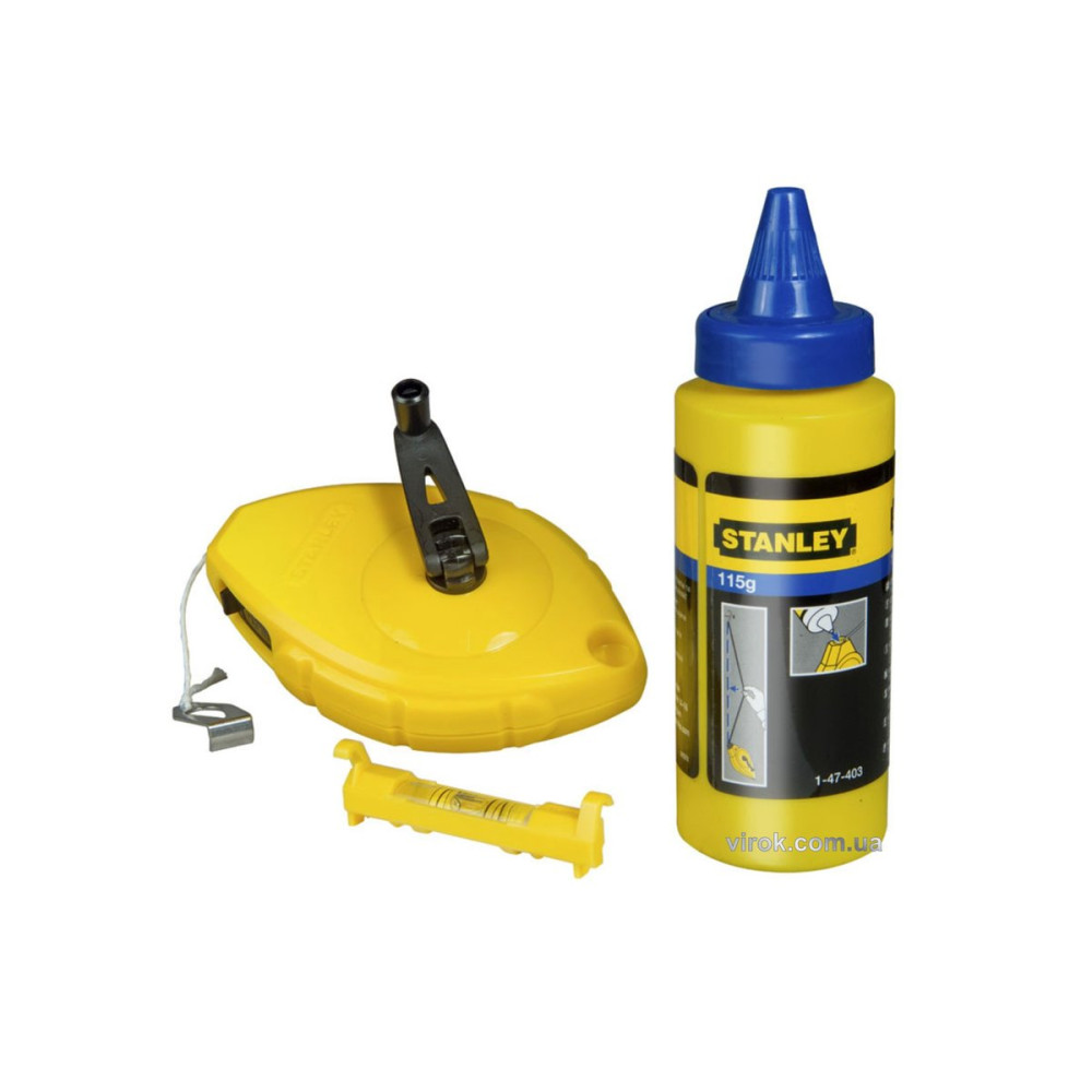 Шнур для розмітки STANLEY " PowerWinder ", в комплекті, 30м, крейдяний порошок 45г, Підвісний рівень