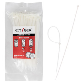 Хомут пластиковый Tiger ТСТ W2.5 х 160 100шт/уп белый (ТСТ W2.5 х 160)