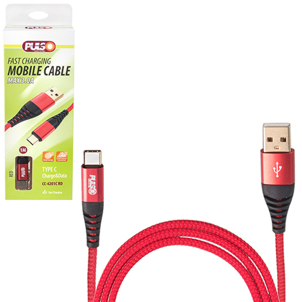 Кабель  VOIN CC-4201C RD USB - Type C 3А, 1m, red (быстрая зарядка/передача данных)