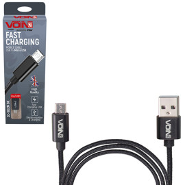 Кабель  VOIN CC-1802M BK, USB - Micro USB 3А, 2m, black (быстрая зарядка/передача данных)