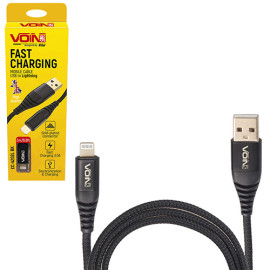 Кабель  VOIN CC-4202L BK USB - Lightning 3А, 2m, black (быстрая зарядка/передача данных)