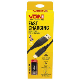 Кабель  VOIN CC-4202L BK USB - Lightning 3А, 2m, black (быстрая зарядка/передача данных)