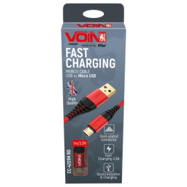 Кабель  VOIN CC-4201M RD USB - Micro USB 3А, 1m, red (быстрая зарядка/передача данных)