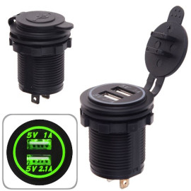 Автомобильное зарядное устройство 2 USB 5V2.1A  5V1A 12-24V врезное в планку  NEW (10251 USB-12-24V 3,1A GRE)