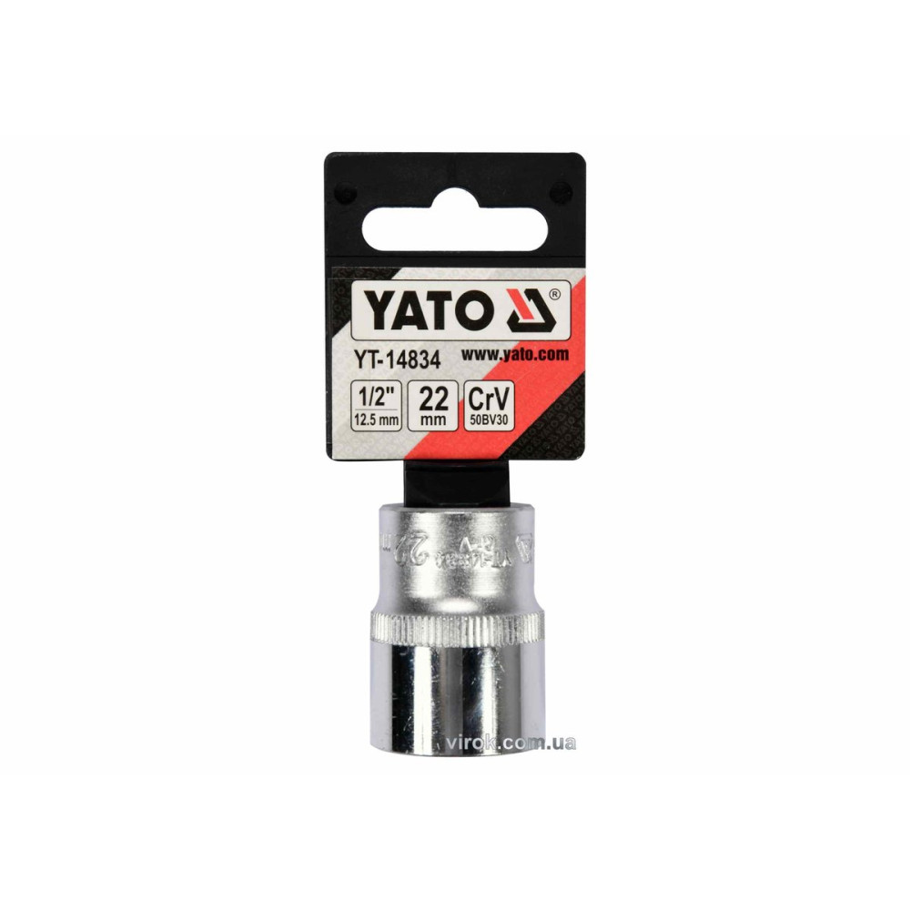 Головка торцева YATO : квадрат 1/2", SPLINE M22 мм, L= 38 мм. CrV [Блістер] [10/160]