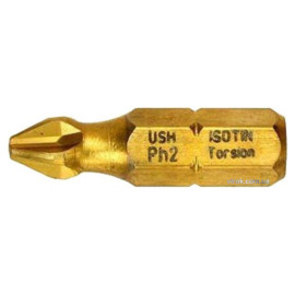 Насадка викруткова USH ISOTIN : Phillips PH3 x 25 мм. Torsion, титанове покриття. Уп. 10 шт.