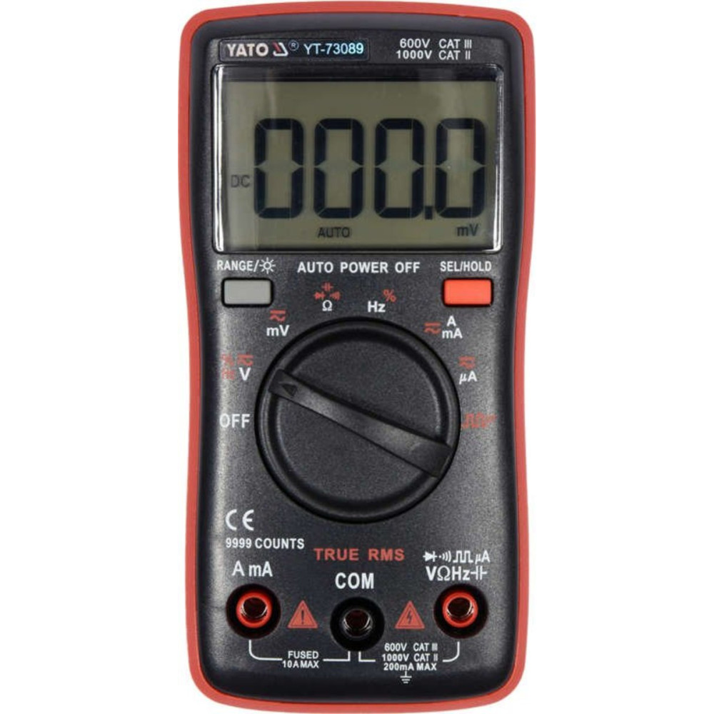 Мультиметр TRUE RMS електричних параметрів YATO з LCD-цифровим діапазоном 9999 [100]