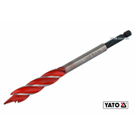 Свердло по дереву YATO : Ø= 14 мм, L= 165 мм, HRC 40-45 з 4 пругами, HEX- 1/4" [100]