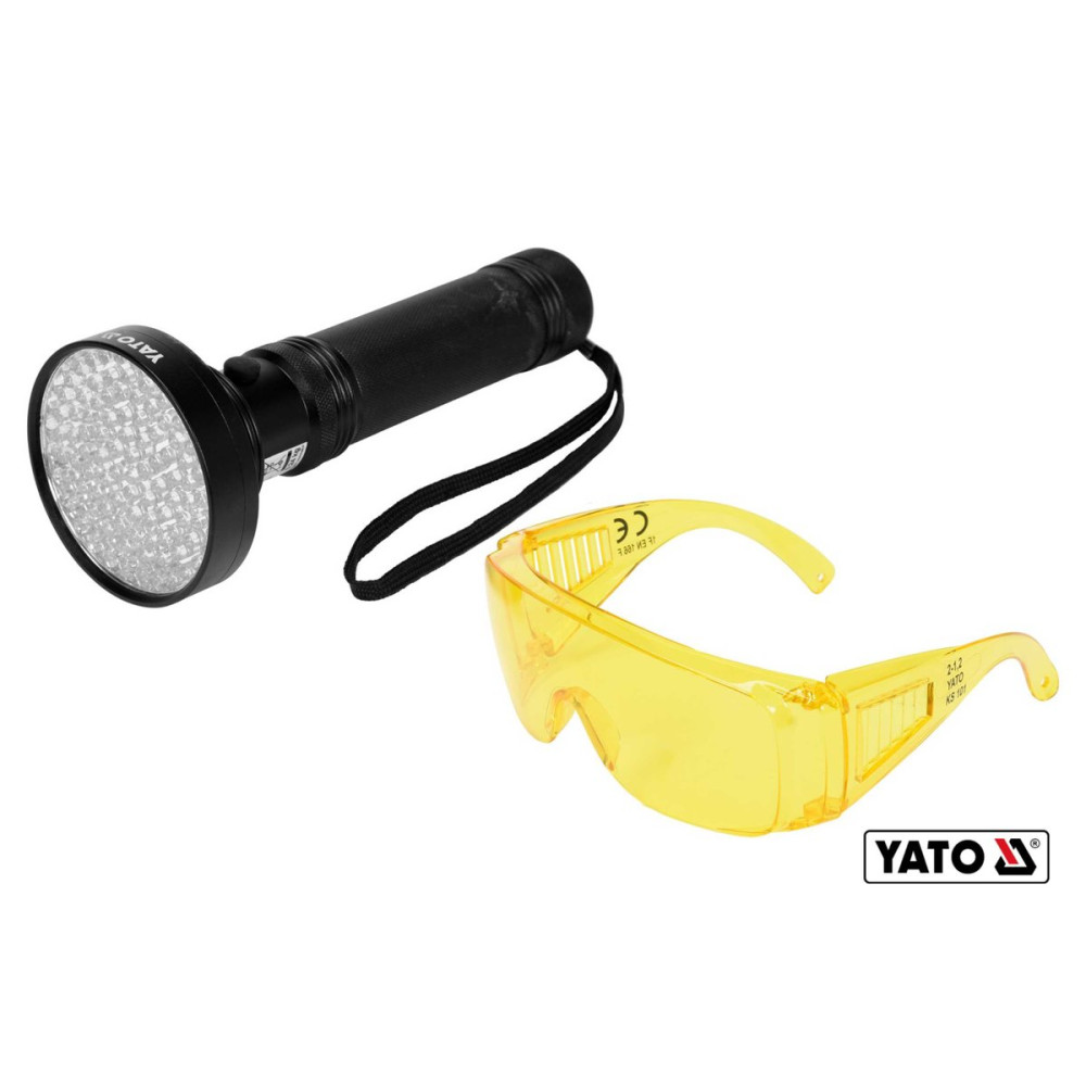 Фонарь ультрафиолетовый с очками для проверки банкнот YATO : 100LED, 6 x AA, 395 нм YT-08582
