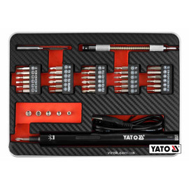 Викрутка акумул. з набором біт YATO : Li-Ion 3.6В 450 мАгод, LED-підсвітка, HEX-1/4", CrV, 39шт+кейс