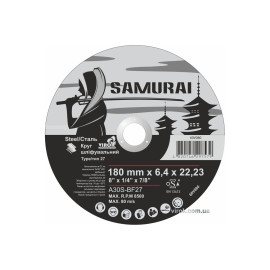Диск шліфувальний по металу SAMURAI ТМ VIROK : A30S-BF27, Ø= 180х22.23 мм, t= 6.4 мм