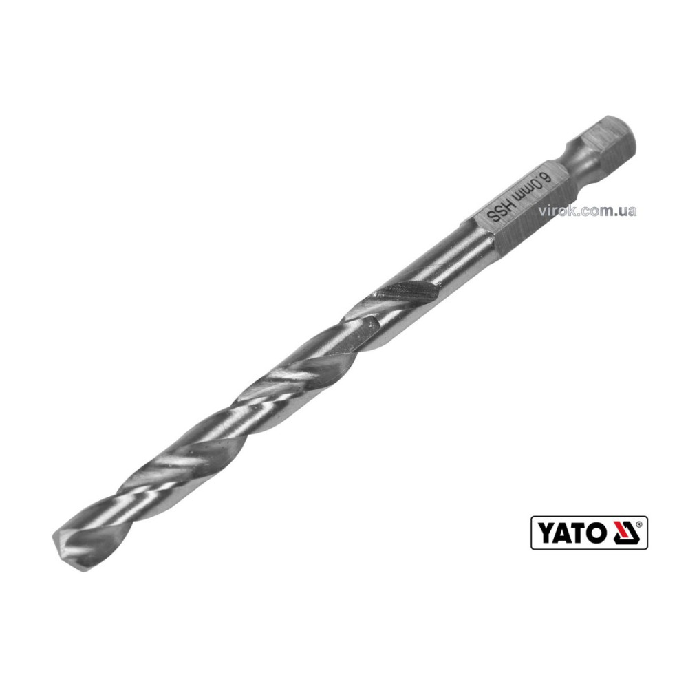 Свердло по металу YATO: HSS6542, Ø=6мм, HEX-1/4", l=93/57мм,для нержав.,конструкт.,легов.сталі(DW)