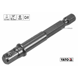 Тримач-адаптер торцевих головок YATO : HEX- 1/4" - квадрат- 1/4", L= 65 мм, Cr-V [40/120]