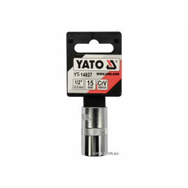 Головка торцева YATO : квадрат 1/2", SPLINE M15 мм, L= 38 мм. CrV [Блістер] [10/200]