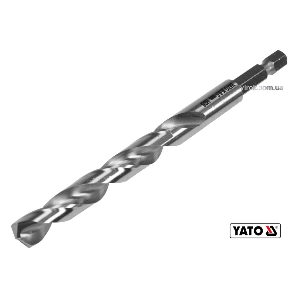 Свердло по металу YATO: HSS6542, Ø=9.5мм, HEX-1/4",l=125/81мм,для нержав.,конструкт.,легов.сталі(DW)