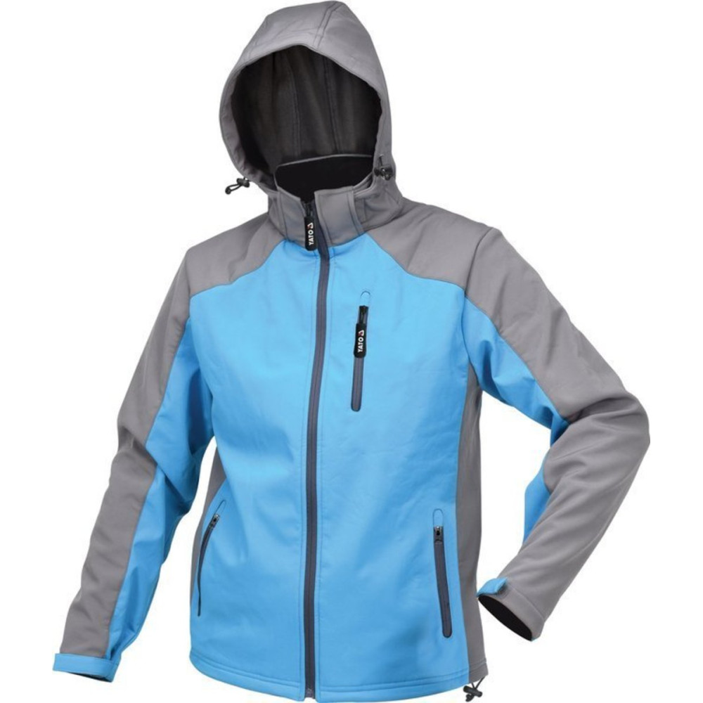Куртка робоча SOFTSHELL з прикріпн капюшоном YATO розм M, синьо-сіра, 3 кишені, 96% поліес і 4% спан
