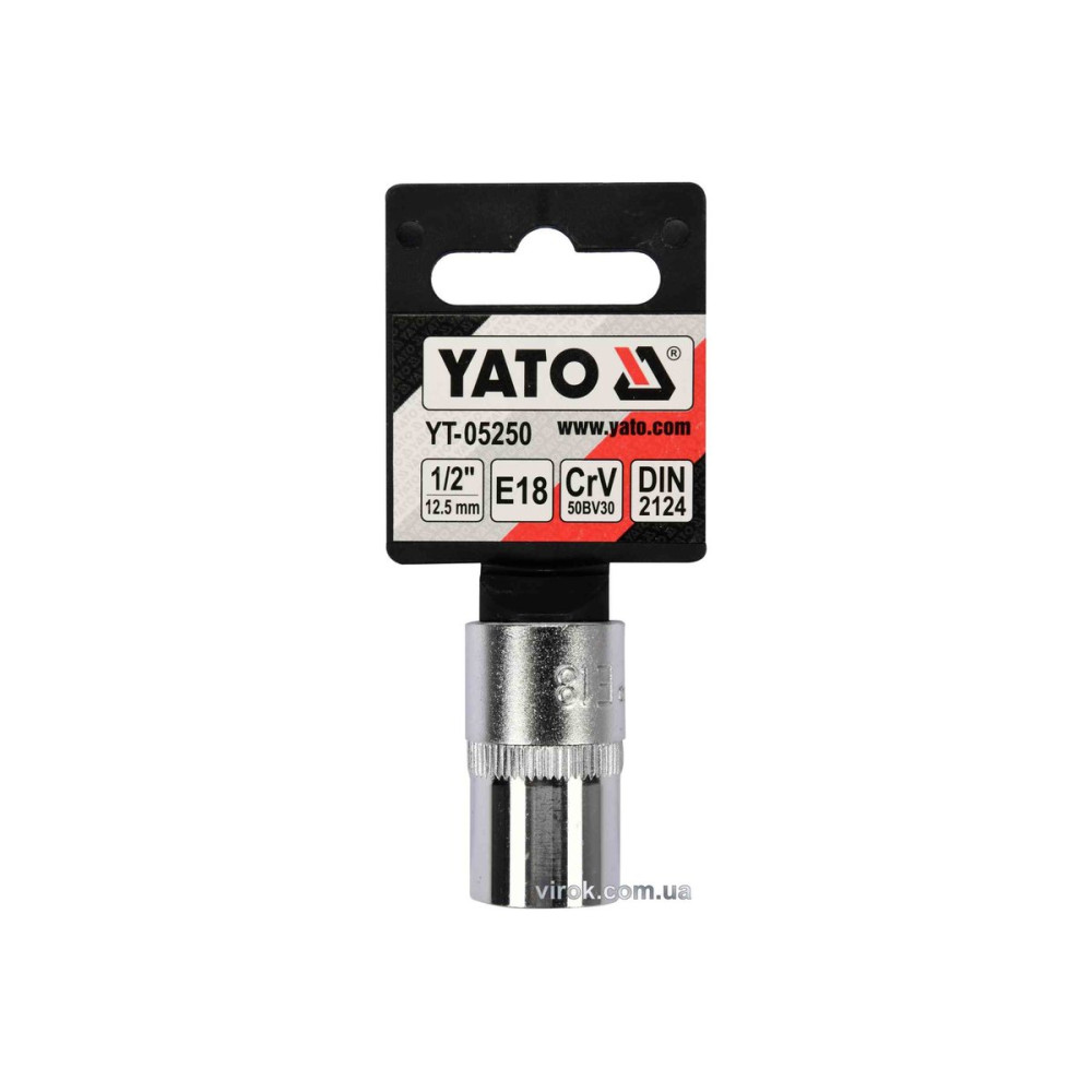 Головка торцева YATO : TORX E18, квадрат 1/2", CrV, DIN 2124 [Блістер] [6/180]