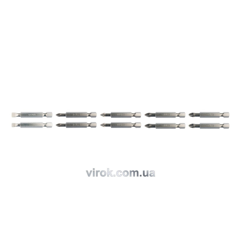 Набір насадок викруткових YATO : SL5, SL6, PH1/1, PH2/2, PZ1/1, PZ2/2, L= 50 мм. 10шт. [25/100]
