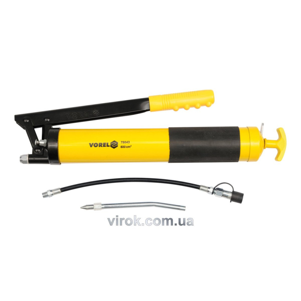 Шприц мастильний VOREL, V= 600 см³, 41-69 MPa. з гнучкою і жорсткою трубками [6/12]