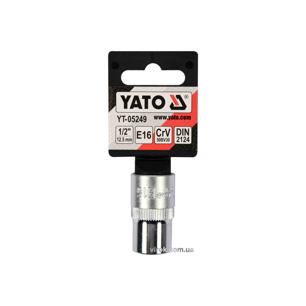 Головка торцева YATO : TORX E16, квадрат 1/2", CrV, DIN 2124 [Блістер] [6/180]
