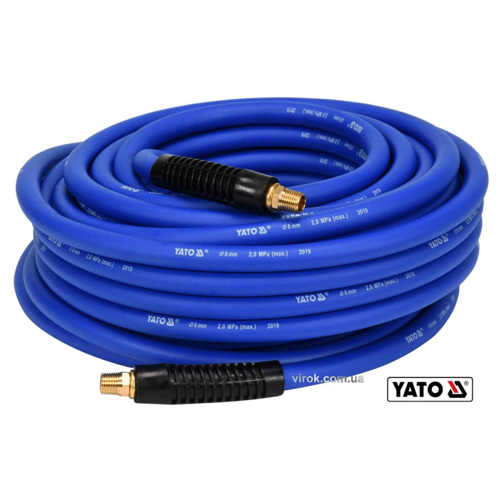 Шланг пневматичний гібридний (ПВХ+БНК) YATO: Ø8.0 мм x 20м, Ø=1/4", тиск ≤ 2 MPa, різьбов. з'єдн.[5]