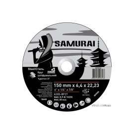 Диск шліфувальний по металу SAMURAI ТМ VIROK : A30S-BF27, Ø= 150х22.23 мм, t= 6.4 мм