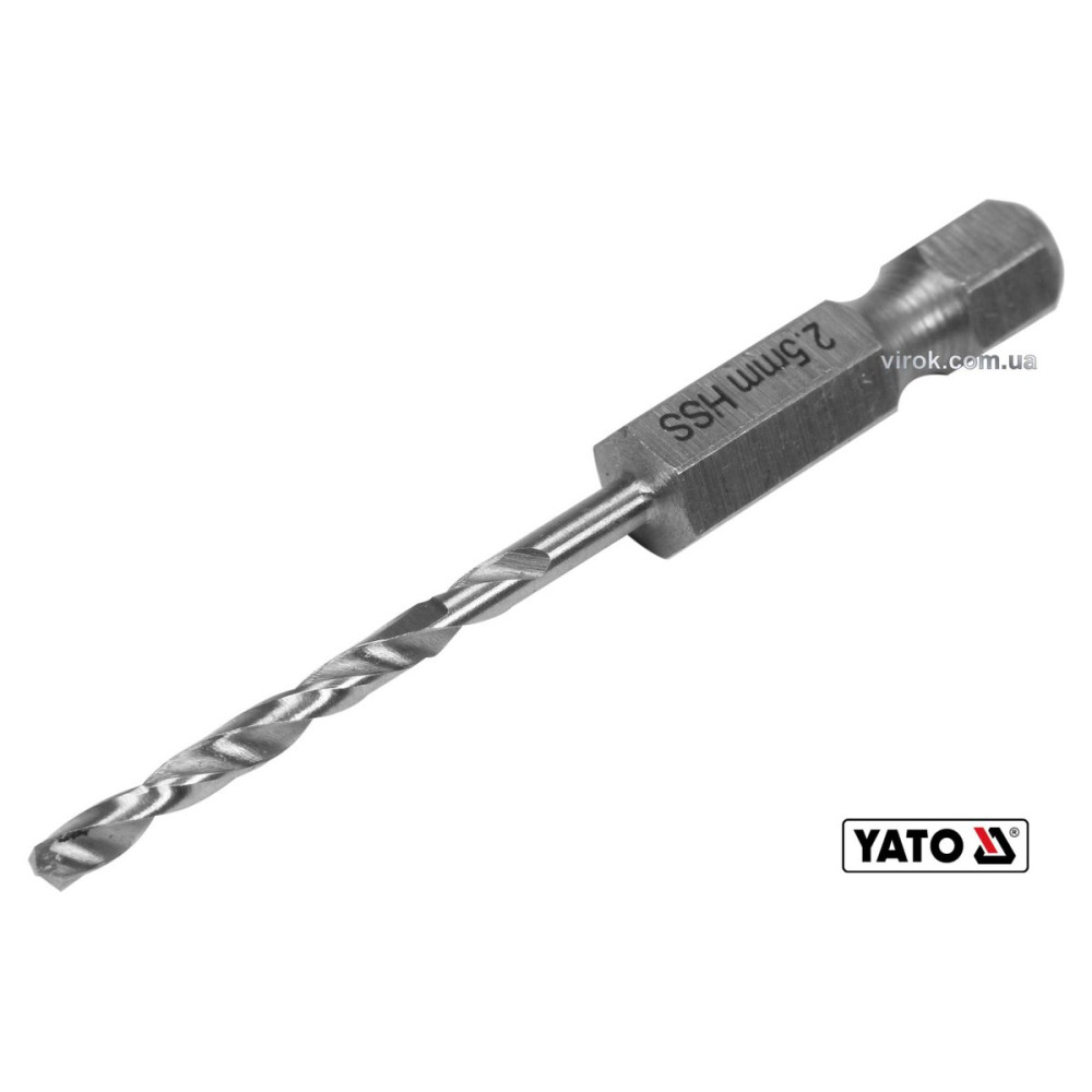 Свердло по металу YATO: HSS6542, Ø=2.5мм, HEX-1/4", l=57/26мм,для нержав.,конструкт.,легов.сталі(DW)