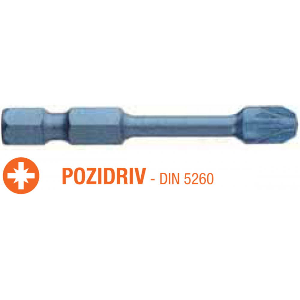 Насадка викруткова ударна USH Blue Shock : Pozidriv PZ3 x 50 мм Torsion подовжена, Уп. 5 шт.