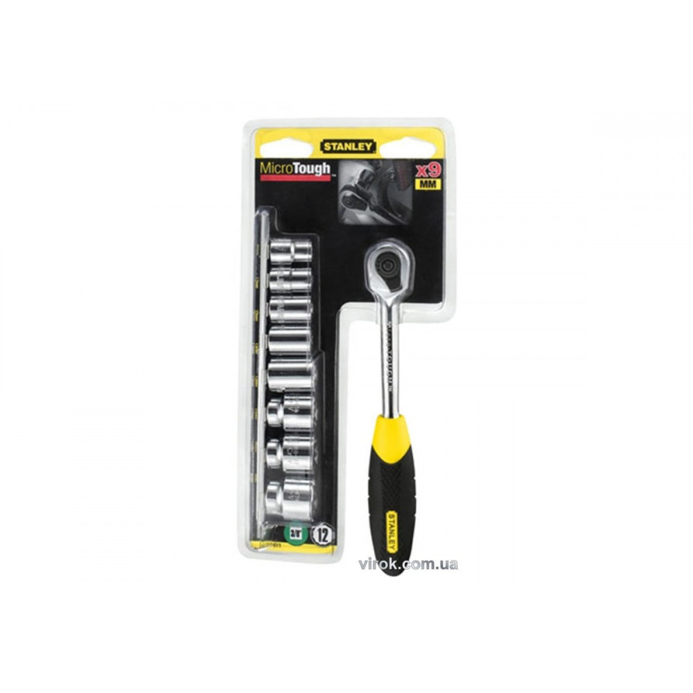Набір головок торцевих STANLEY "MicroTough" : квадрат 1/4", М4-13 мм, тріщатка, 10 шт. DW