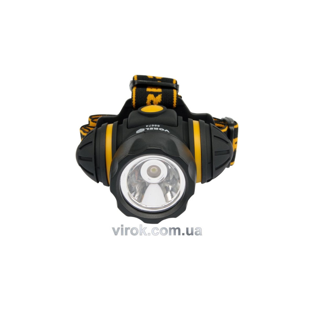 Ліхтар VOREL на чоло, ударостійкий 3-функції, 3 батарейки ААА, 1 LED/ 1 W  [12/48]