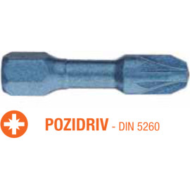 Насадка викруткова ударна USH Blue Shock : Pozidriv PZ3 x 30 мм Torsion, Уп. 5 шт.