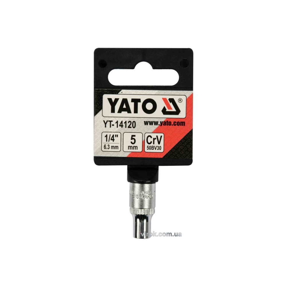 Головка торцева 6-гранна YATO : квадрат 1/4", М5, CrV [Блістер] [12/360]