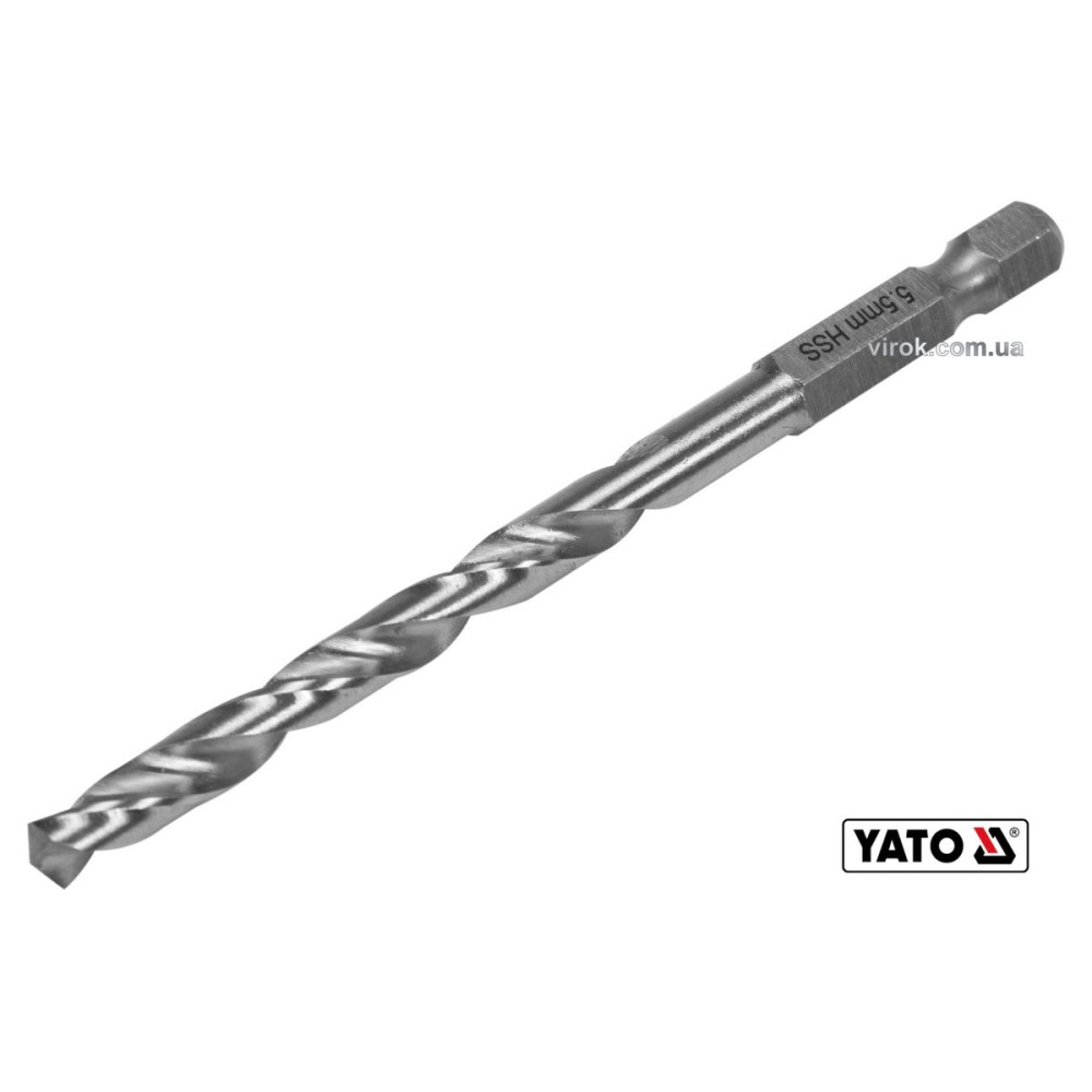 Свердло по металу YATO: HSS6542, Ø=5.5мм, HEX-1/4", l=93/57мм,для нержав.,конструкт.,легов.сталі(DW)