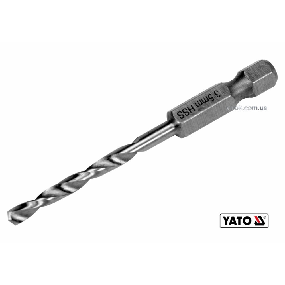 Свердло по металу YATO: HSS6542, Ø=3.5мм, HEX-1/4", l=70/38мм,для нержав.,конструкт.,легов.сталі(DW)