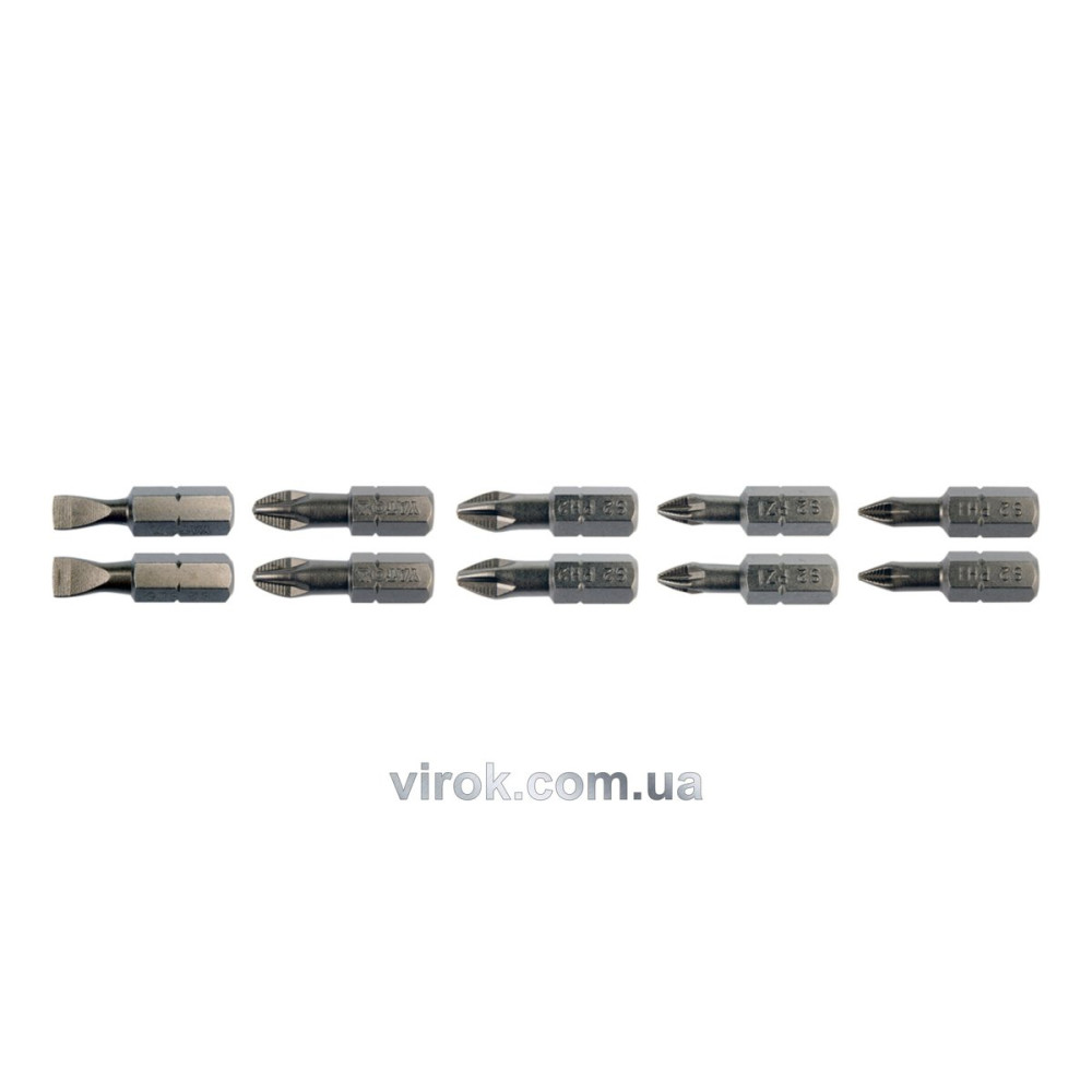 Набір насадок викруткових YATO : SL5, SL6, PH1/1, PH2/2, PZ1/1, PZ2/2, L= 25 мм. 10 шт. [25/200]