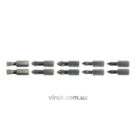 Набір насадок викруткових YATO : SL5, SL6, PH1/1, PH2/2, PZ1/1, PZ2/2, L= 25 мм. 10 шт. [25/200]